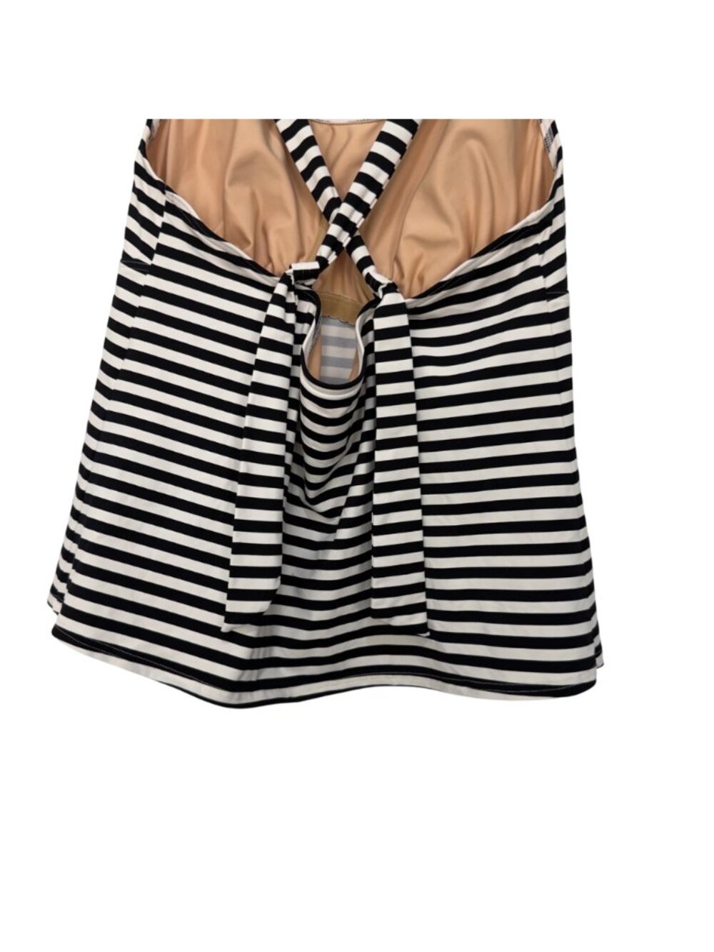Lands End Women Black White Stripe Tankini Swim Top Size 16 Built-In Bra Support - Picture 11 of 12